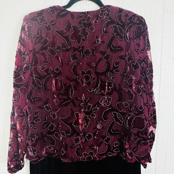 Miss Dorby Vintage Velvet Burnout Velour Midi Cardigan Dress Size XL Petite Red - Picture 8 of 12